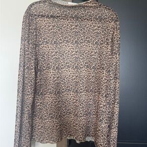 Stylish Leopard Print Long Sleeve Mesh Top